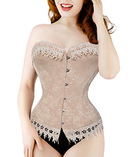 SLIMBELLE Encaje Overbust Corsé Vintage Corpiño Sexy Bustier para Mujer Ajustable Top con 1 Tanga-3XL
