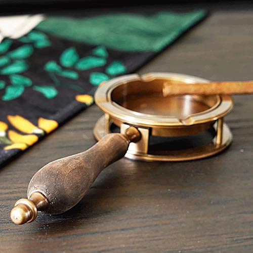 Slivy Latón Cenicero Forma a la Madera de época Industrial Lupa de Mesa Cigarrillos Cenicero for Fumadores, Europea Hecho a Mano de Escritorio Fumadores Cenicero con la manija