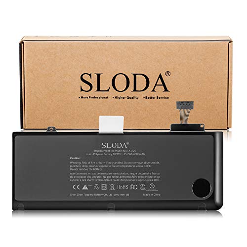 SLODA Batería de Repuesto de Portátil para Macbook Pro 13" A1322 (A1278 Mid-2009 Mid-2010 Early-2011 Late-2011 Mid-2012) MacBook Pro 13 A1322 Batería de Repuesto [Li-Polymer 10.95V 6000mAh]