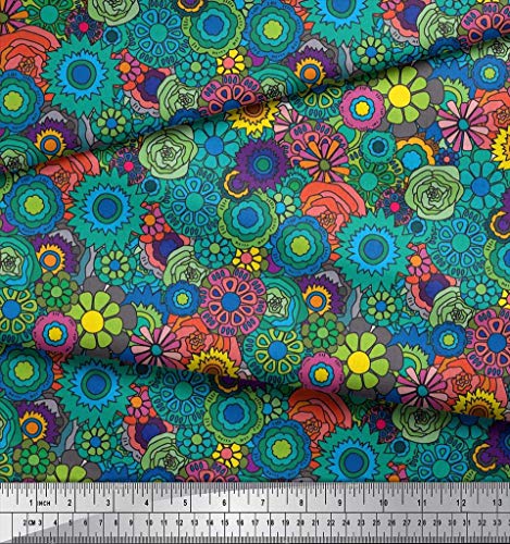 Soimoi Verde satén de crepé de Japón Tela Flores coloridas clipart tela estampada de 1 metro 42 Pulgadas de ancho