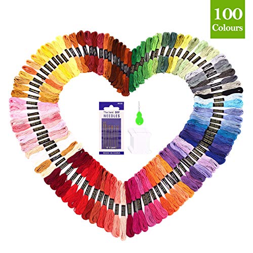 SOLEDI Hilo de Punto de Cruz 100 Tipos de Colores Bordados Hilo de Bordar de Algodón 100%（100 Colores ）