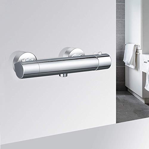 Solepearl Grifo Termostático de Ducha Grifos de Bañera Mezclador Termostático Baño con Cuerpo de cobre Grifo Monomando de Ducha con Termostato Incorporado a Temperatura 20-50 ℃, Plateado