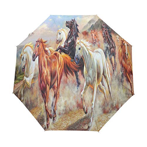 Sombrilla para Personalizar 3 Pliegues Horse Group Correr a Prueba de Viento Auto Abrir Cerrar Ligero Anti-UV