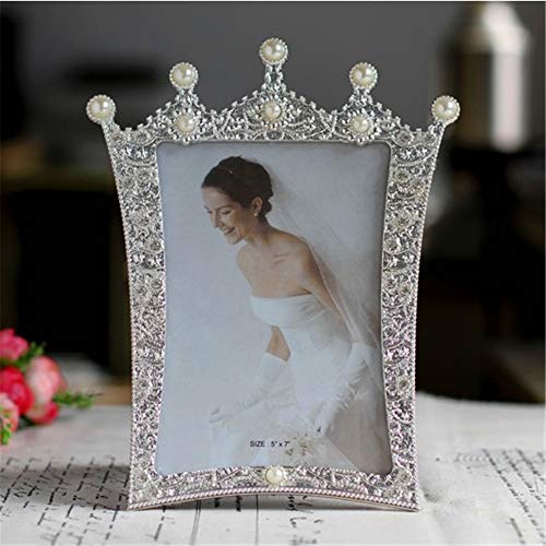 SONGHJ Marco de Fotos Blanco Perla Corona rectángulo decoración casera Creativa Boda Marco de Fotos Regalo de cumpleaños