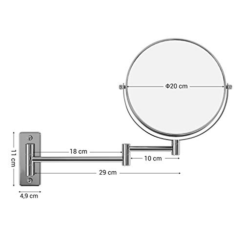 SONGMICS BBM713 Espejo Doble cosmético para la Pared, Normal y 7 aumentos, 20,3 cm