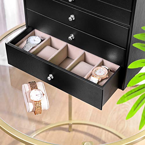 SONGMICS Caja Joyero Grande, con 8 Cajones para Anillos, Aretes, Pendientes y Collares, Almacenamiento Moderno, Negro JBC11B