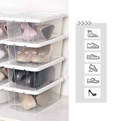 SONGMICS Cajas de Zapatos con Tapas, Juego de 8, Organizador de Zapatos Apilable, Contenedor de Almacenamiento Versátil para Zapatos y Artesanías, Talla hasta 41, Transparente LSP11WT