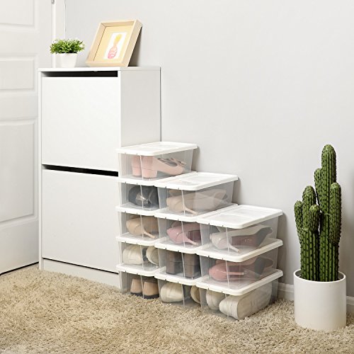 SONGMICS Cajas de Zapatos con Tapas, Juego de 8, Organizador de Zapatos Apilable, Contenedor de Almacenamiento Versátil para Zapatos y Artesanías, Talla hasta 41, Transparente LSP11WT