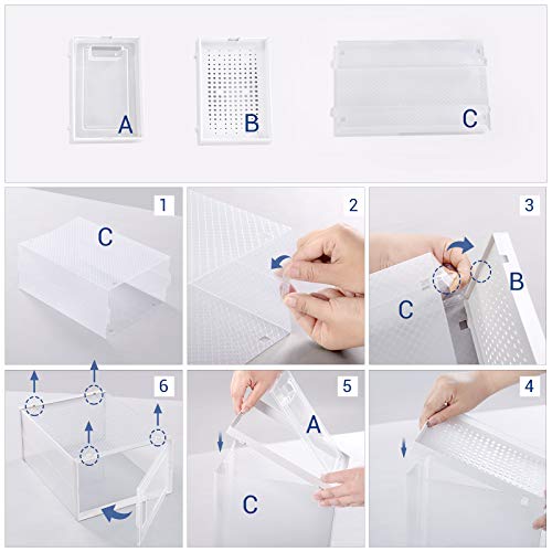 SONGMICS Cajas de Zapatos, Paquete de 8 Organizadores de Almacenamiento, Plegables y Apilables para Zapatillas hasta Talla 42, Transparente y Blanco LSP08SWT