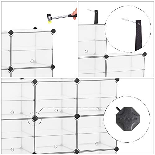SONGMICS Cubo de Almacenamiento con Puertas, Zapatero, Organizador de Plástico con Separadores, Mazo de Goma Incluido, para Armario, Sala, Dormitorio, Blanco LPC502W