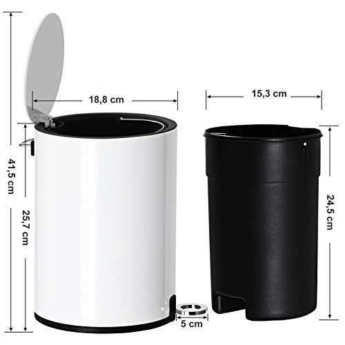 SONGMICS Cubo de Basura para baño, Basurero con Pedal 3L, con Tapa ABS y cubeta de plástico, Acero, para Interior, Oficina y Dormitorio LTB11WT