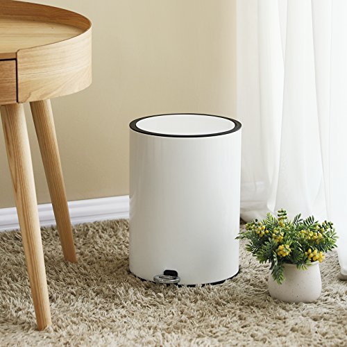 SONGMICS Cubo de Basura para baño, Basurero con Pedal 3L, con Tapa ABS y cubeta de plástico, Acero, para Interior, Oficina y Dormitorio LTB11WT