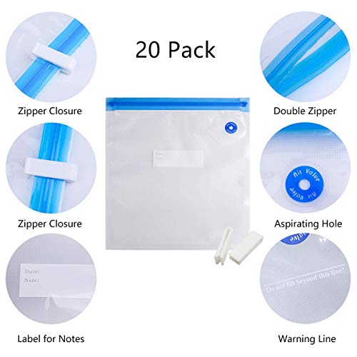 Sous Vide bolsas, 20 bolsas selladas al vacío para alimentos sin BPA, bolsas de almacenamiento de cocina para sellador de alimentos, 2 tamaños diferentes, selladas, reutilizables, prácticos