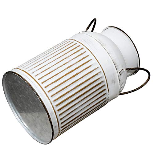 Soyizom francés País Casa de Campo Jarra Decorativa rústica Jarra Jarrón y Metal galvanizado Olla Vintage Batidora de Leche Lata de florero para Cocina Decoración de Boda, Blanco