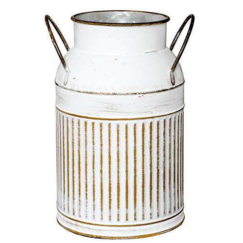 Soyizom francés País Casa de Campo Jarra Decorativa rústica Jarra Jarrón y Metal galvanizado Olla Vintage Batidora de Leche Lata de florero para Cocina Decoración de Boda, Blanco