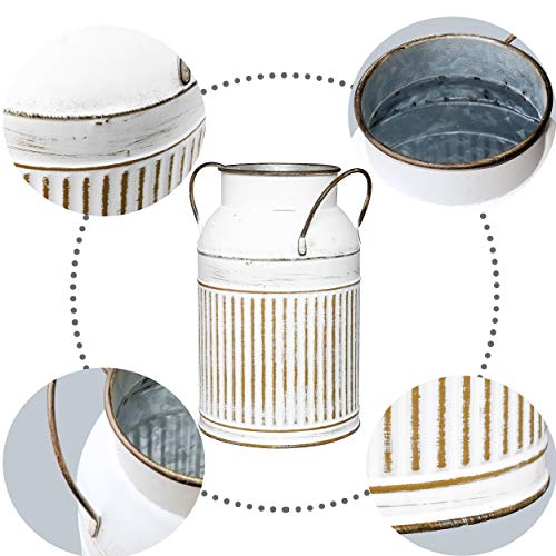 Soyizom francés País Casa de Campo Jarra Decorativa rústica Jarra Jarrón y Metal galvanizado Olla Vintage Batidora de Leche Lata de florero para Cocina Decoración de Boda, Blanco