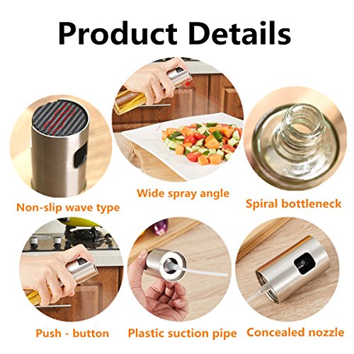Spray de aceite de oliva, botella de aceite de vidrio apto para uso alimentario, dispensador de aceite para cocina, ensalada, barbacoa, cocina, horno y asado, capacidad de 8,4 g
