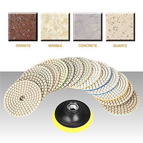 SPTA 15pcs 4inch / 100mm Húmedo, Seco de Pulidoras de Diamante Accesorios de Pulido de Piedras Conjunto 50#,100#,200#,400#,800#,1500#,3000#,6000# para pulidor de piedra mojada pulidora