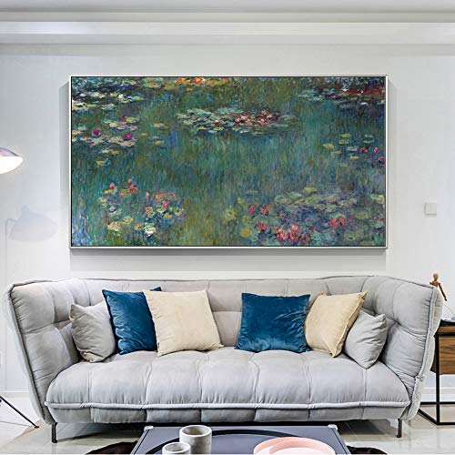 SQSHBBC Monet Nenúfares Lienzos Pinturas Reproducciones Impresionista Flor Carteles e Impresiones de Pared Cuadro para la decoración de la Sala de Estar 70x140cm sin Marco
