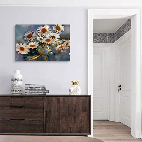 SSKJTC 1 pieza moderna decoración del hogar flores margaritas muerta arte impresión sobre lienzo envuelto para paredes 36 x 24 pulgadas