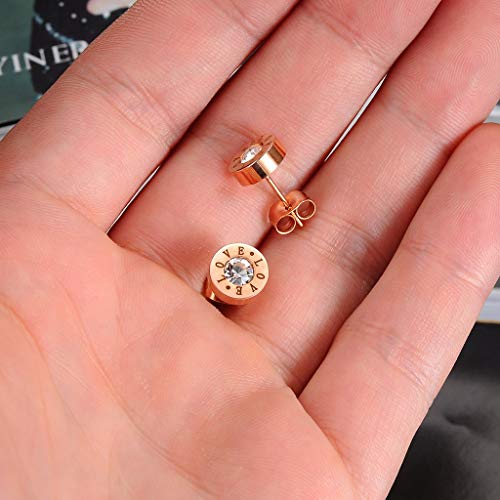 SSNH Venta al por Mayor de joyería de Moda grabada Love Chapado en Oro Rosa Pendientes de Perno Prisionero de Acero de Titanio