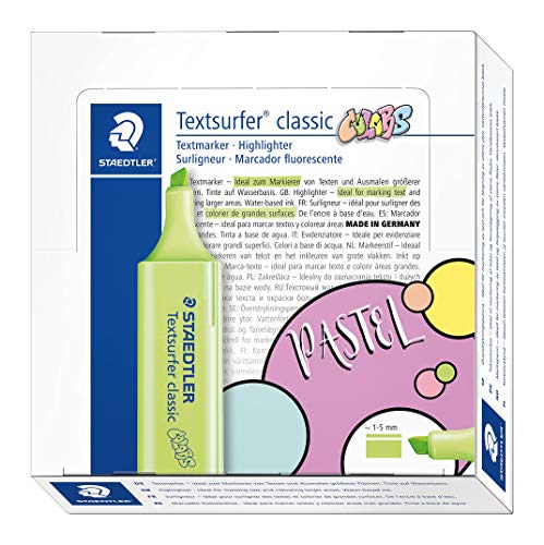 Staedtler 364 C530. Rotulador fluorescente Textsurfer Classic Pastel y Vintage. Caja con 10 Marcadores de color verde lima