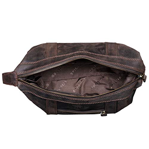 STILORD 'Bruno' Bolsa de Aseo Hombre Piel Vintage Neceser Grande con Asa Bolso Organizador para Baño Viajes de Cuero, Color:marrón Oscuro
