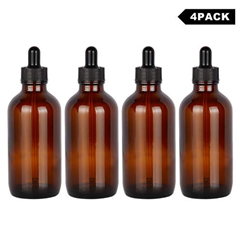 StonyLab 120ml (4 oz) 4-Pack Frasco Gotero de Vidrio, Botella Cuentagotas de Vidrio Vacío Marrón con Vidrio Cónico y Etiqueta, para Fragancias de Aromaterapia de Aceites Esenciales