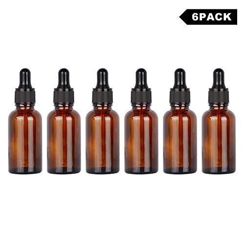 StonyLab 30ml (1 oz) 6-Pack Frasco Gotero de Vidrio, Botella Cuentagotas de Vidrio Vacío Marrón con Vidrio Cónico, Tapón Interno y Etiqueta, para Fragancias de Aromaterapia de Aceites Esenciales