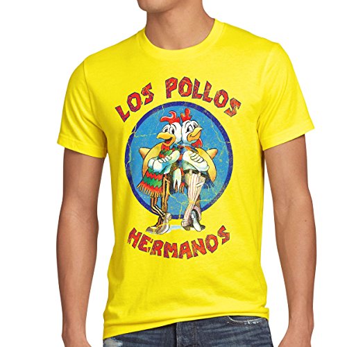 style3 Los Pollos Camiseta para Hombre T-Shirt, Talla:S;Color:Amarillo