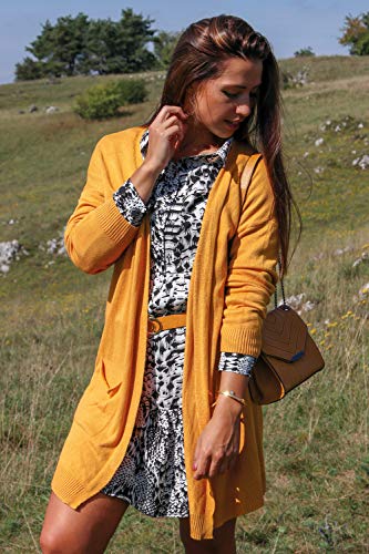 styleBREAKER cárdigan de Punto Fino de Mujer con Bolsillos de Parche, Chaqueta de Punto sin Cierre, Abrigo de Punto, Talla única 08010063, Color:Coral