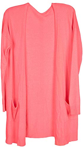 styleBREAKER cárdigan de Punto Fino de Mujer con Bolsillos de Parche, Chaqueta de Punto sin Cierre, Abrigo de Punto, Talla única 08010063, Color:Coral