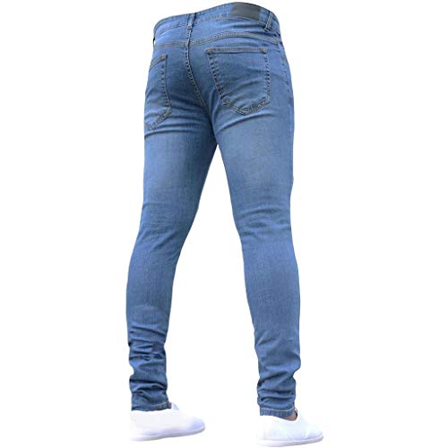 Subfamily Pantalón Slim Denim de Color Liso para Hombre, Pure Color Denim Cotton Vintage Wash Hip Hop Pantalones de Trabajo Jeans Pantalones Azul L
