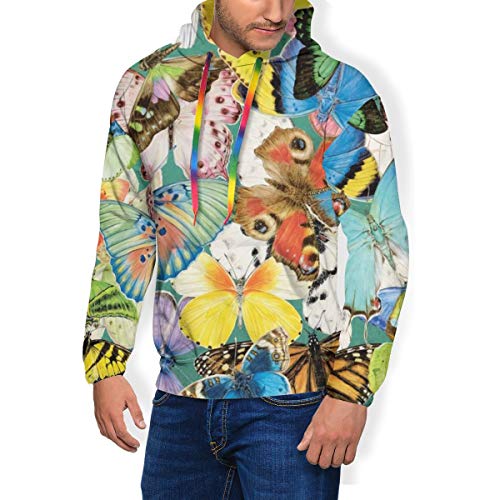 Sudaderas con capucha para hombre con diseño de mariposas coloridas Negro Negro ( XXXL
