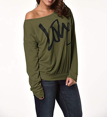 SuéTer De Manga Larga con Estampado De Letras De Love, Camiseta con Hombros Descubiertos Sexi con Fugas para Mujer, Ropa De Calle con Cuello Redondo Y TúNica