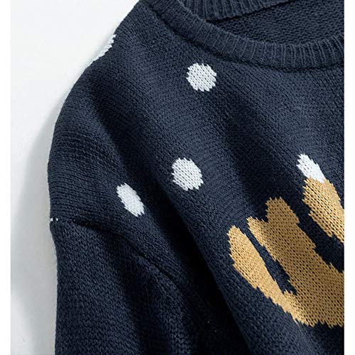 Suéter navideño 2019 con Cuello Redondo y Manga Larga y diseño de Alce Negro Negro (XXL