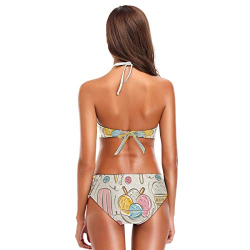 SUGARHE Traje de baño para Mujer,Fondo Helado Bombones Impresión Ideal,Conjunto de Bikini para niñas Dividido(XL)