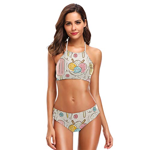 SUGARHE Traje de baño para Mujer,Fondo Helado Bombones Impresión Ideal,Conjunto de Bikini para niñas Dividido(XL)