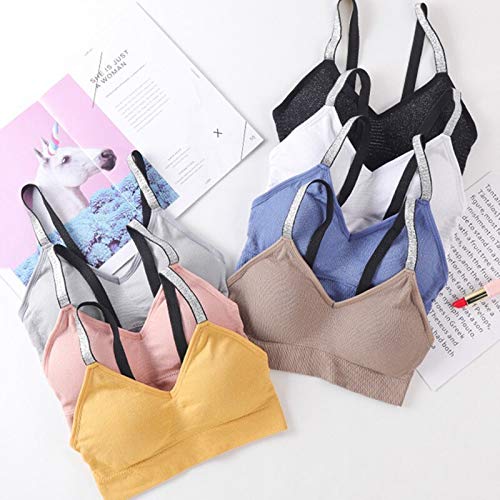 Sujetador Deportivo Mujer Sujetadores Deportivos con Correa Plateada para Mujer Sujetadores De Yoga Acolchados Sin Cables Sujetador Deportivo con Espalda Y Belleza Transpirable Top Freesize White