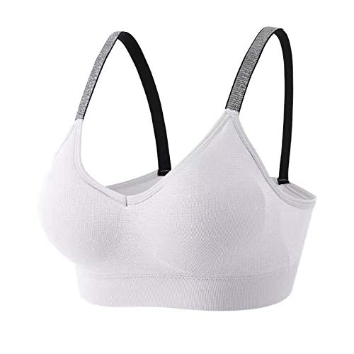 Sujetador Deportivo Mujer Sujetadores Deportivos con Correa Plateada para Mujer Sujetadores De Yoga Acolchados Sin Cables Sujetador Deportivo con Espalda Y Belleza Transpirable Top Freesize White