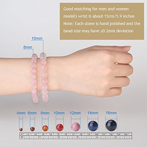 SUNNYCLUE Natural auténtica Piedras Preciosas Perlas de Cuarzo Rosa Pulsera elástica Cuentas Redondas de 8 mm de Alrededor de 7"Unisex