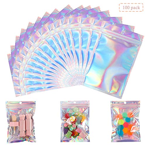 SUNSK Hermético Bolsas Aluminio Color Holográfico Caramelos Galletas Almacenamiento Cierre Bolsas Regalo Alimentos Embalaje 100 Piezas
