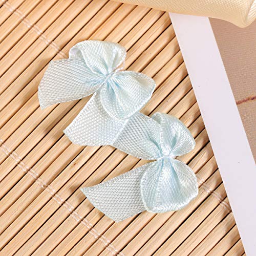SUPVOX 100 unids Mini arcos de la cinta de satén Apliques Coser Craft DIY Kids Girls Headwear Accesorios para el cabello Regalo Craft Decoración de la boda (azul cielo)