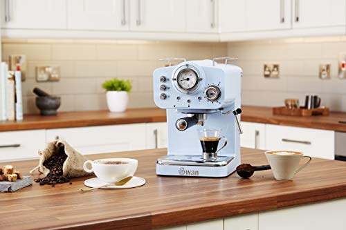 Swan SK22110BLN, Retro Pump Espresso Coffee Machine, 15 Bars of Pressure, Blue