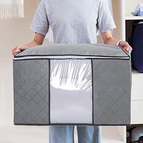 SWAWIS 5 PCS Bolsa de almacenamiento para ropa de Gran Capacidad, Organizador Plegable y Transpirable para el Armario, con Asa Reforzada y Cremallera Robusta, 60 x 40 x 35 cm,Gris