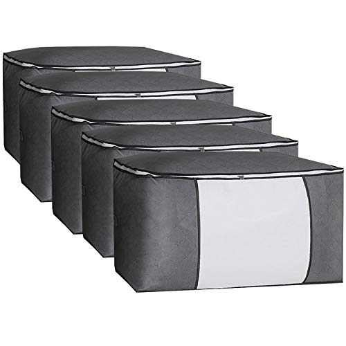 SWAWIS 5 PCS Bolsa de almacenamiento para ropa de Gran Capacidad, Organizador Plegable y Transpirable para el Armario, con Asa Reforzada y Cremallera Robusta, 60 x 40 x 35 cm,Gris