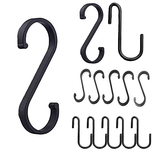 Sweieoni 15 Paquete S Ganchos, Gancho de Armario, Gancho de Cocina S-Ganchos de Acero Inoxidable, para Sartenes Palas Abrigos Ropa Bolsa Zapatos en Gabinete Cocina Oficina Baño (2 Tipos)