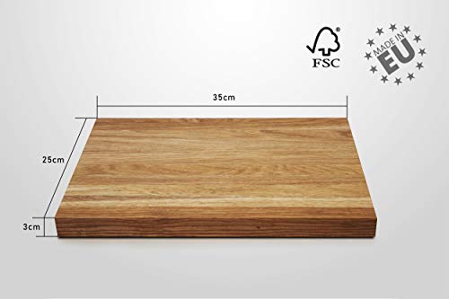 Tabla de cortar Rivera de madera de roble, antibacteriana, tabla de cortar de madera para el hogar, restaurante o bar, producto para años largos, estilo escandinavo, grande, 35 x 25 x 3 cm (M)