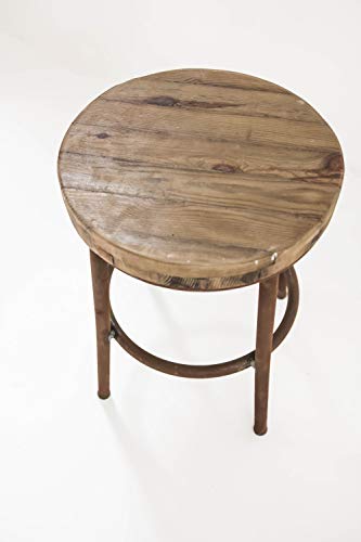 Taburete Bajo Metal y Madera TOM Oxidado Sam, Asiento de Madera, 49x35cm. Incluye Imán Personalizable de Regalo.
