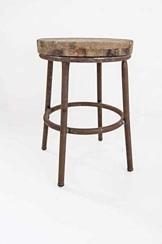 Taburete Bajo Metal y Madera TOM Oxidado Sam, Asiento de Madera, 49x35cm. Incluye Imán Personalizable de Regalo.